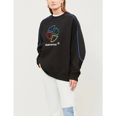 Shop Ader Error Embroidered Cotton-jersey Sweatshirt In Black