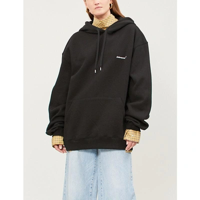 Shop Ader Error Logo-embroidered Cotton-jersey Hoody In Black