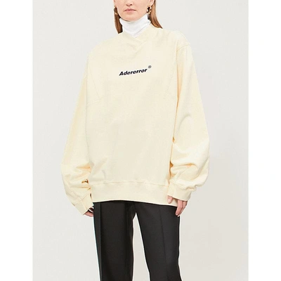Shop Ader Error V-neck Cotton-jersey Sweatshirt In Ivory