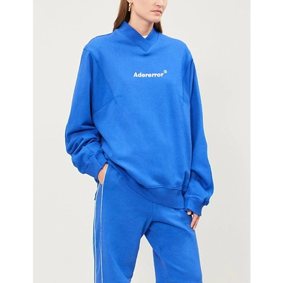 Shop Ader Error V-neck Cotton-jersey Sweatshirt In Blue