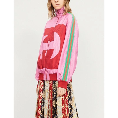 Shop Gucci Logo-print Shell Jacket In Pink/red
