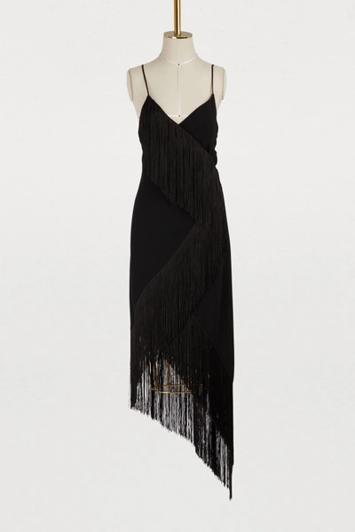 Givenchy Asymmetric Fringed Wool-crepe Wrap-effect Midi Dress In Black