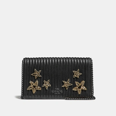 Coach Callie Foldover Chain Clutch With Quilting And Crystal Embellishment  In Black/black Copper | ModeSens