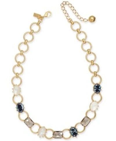 Shop Kate Spade Gold-tone Stone & Imitation Pearl Collar Necklace, 16" + 3" Extender In Navy Multi