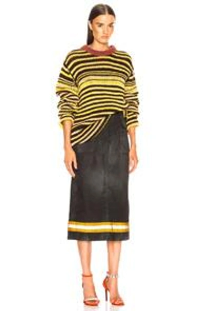 Shop Calvin Klein 205w39nyc Striped Wool Crewneck Sweater In Brown,stripes,yellow
