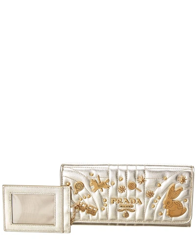 Shop Prada Diagramme Leather Continental Wallet In Gold