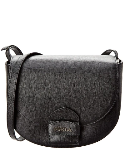 Coral Medium Leather Crossbody Saddle Bag In Black