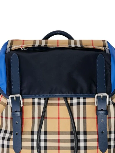 Shop Burberry Colour-block Vintage Check And Leather Ranger Backpack In Navy