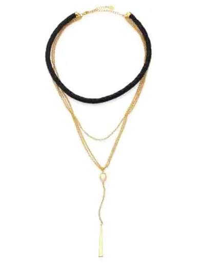 Shop Jules Smith Pacey Mother-of-pearl & Leather Layered Necklace In Gold Black