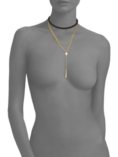 Shop Jules Smith Pacey Mother-of-pearl & Leather Layered Necklace In Gold Black