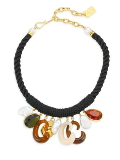 Shop Lizzie Fortunato Piazza 18k Goldplated 14mm Baroque Pearl & Glass Stone Corded Bib Necklace