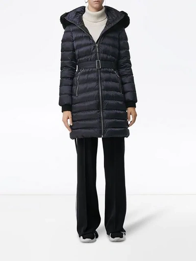 Shop Burberry Detachable Shearling Trim Down In Navy