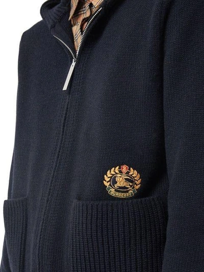 Shop Burberry Embroidered Archive Logo Cashmere Hooded Top In Blue