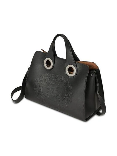 BURBERRY THE LEATHER CREST GROMMET DETAIL TOTE - 黑色
