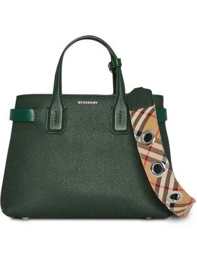 Shop Burberry The Small Banner In Grainy Leather - Green