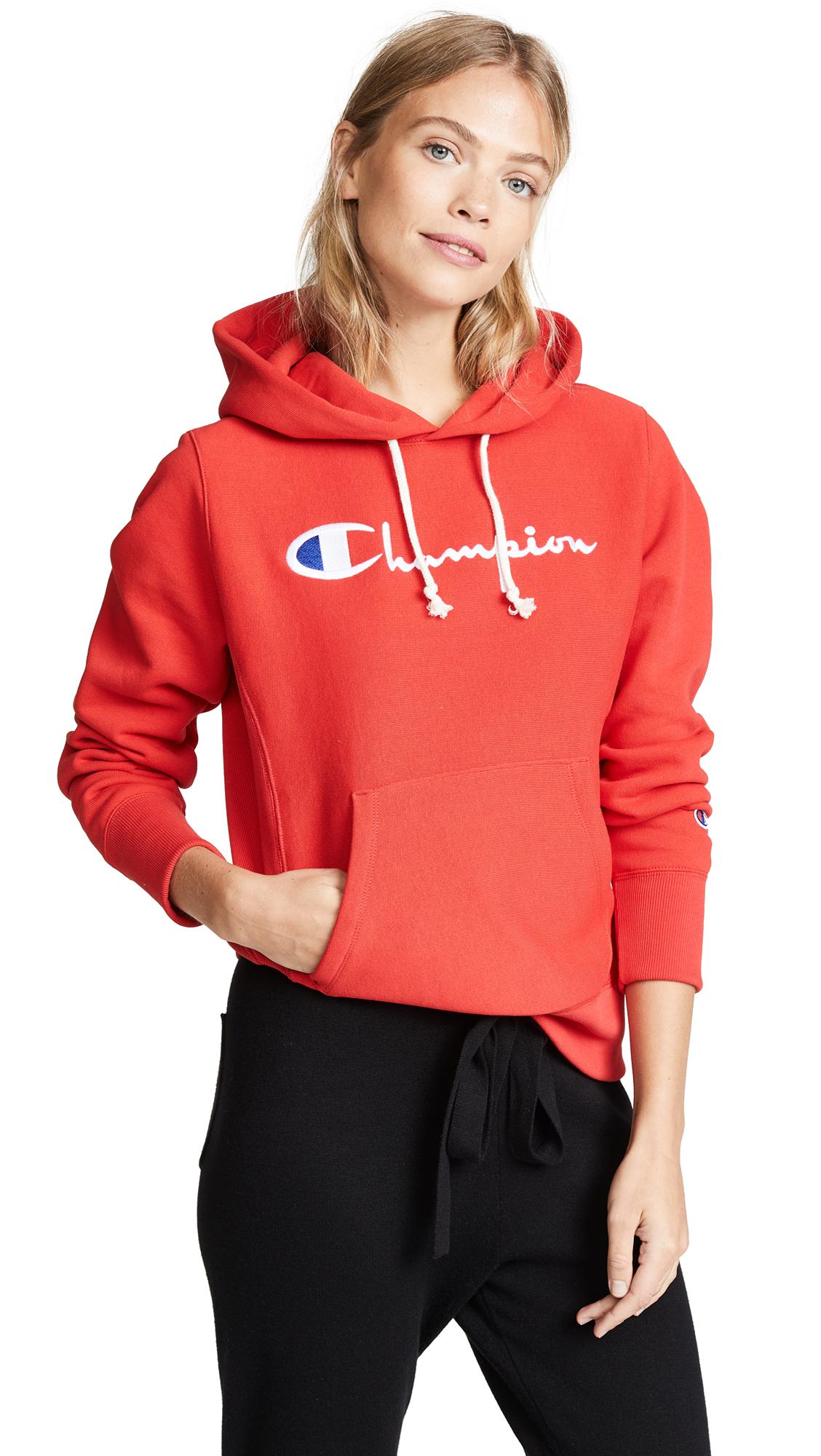 bright red champion hoodie