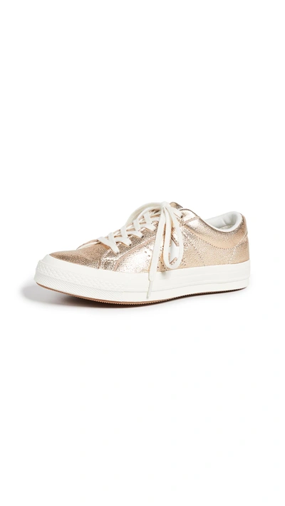 Shop Converse One Star Ox Metallic Sneakers In Gold/egret