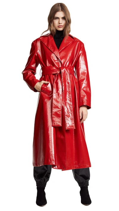 Shop Msgm Faux Leather Trench Coat In Red