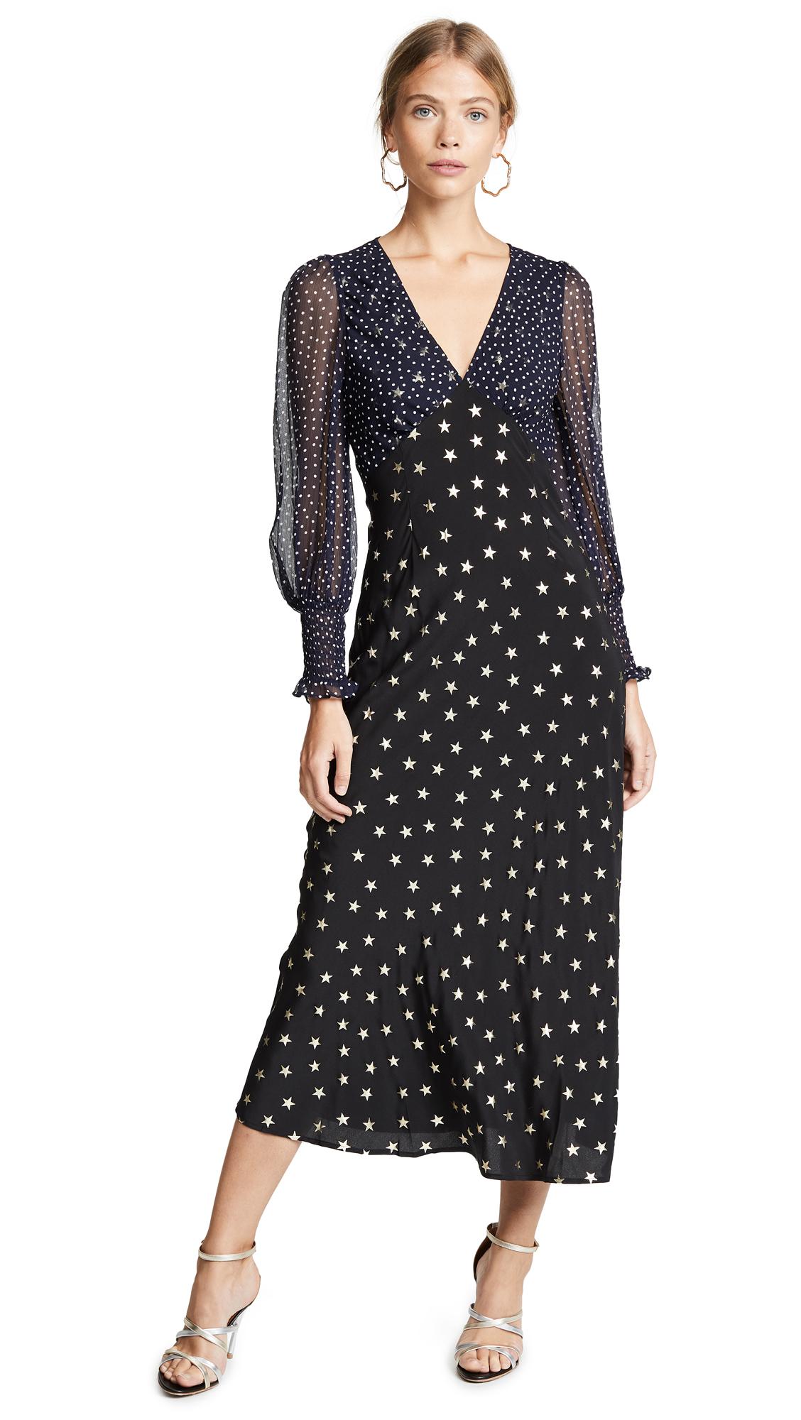 rixo blue polka dot dress