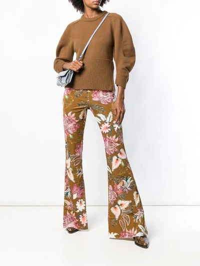 Shop Black Coral Flared Floral Trousers In Neutrals