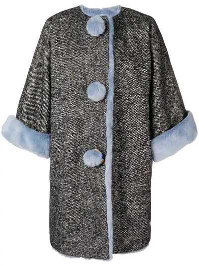 Shop Dolce & Gabbana Fur-trim Oversized Coat - Blue