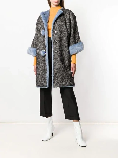 Shop Dolce & Gabbana Fur-trim Oversized Coat - Blue