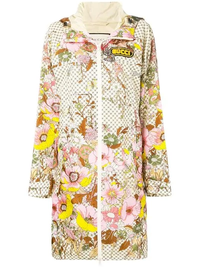 Shop Gucci Floral Print Raincoat In 9234 Ivory Pink