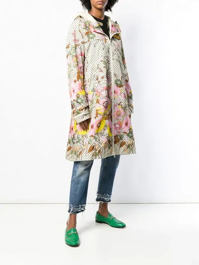 Shop Gucci Floral Print Raincoat In 9234 Ivory Pink