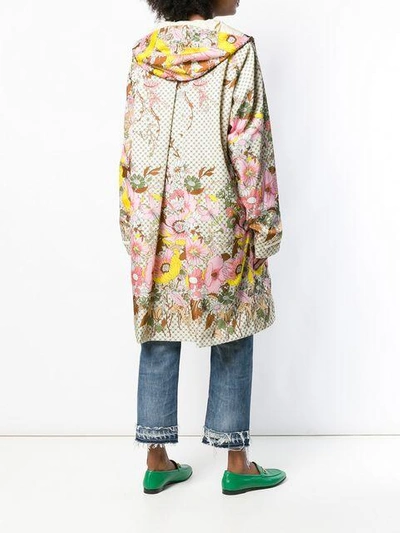 Shop Gucci Floral Print Raincoat In 9234 Ivory Pink