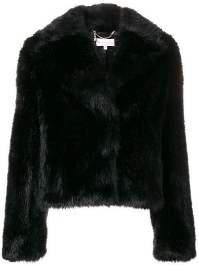 Shop Patrizia Pepe Furry Cropped Jacket - Black