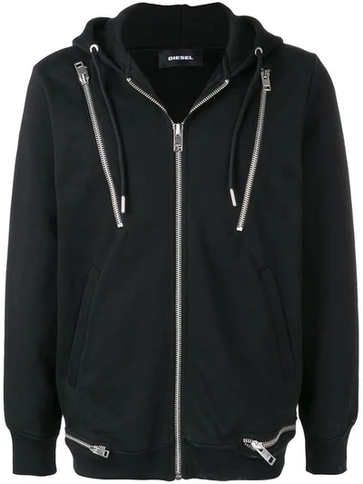 Shop Diesel Zipped Hooded Jacket - Black