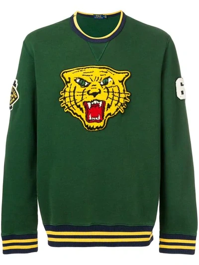 Shop Polo Ralph Lauren Wild Cat Patch Sweatshirt In Green