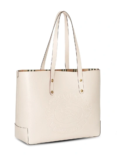 Shop Burberry Small Embossed Crest Leather Tote - Neutrals