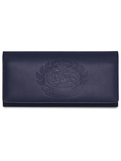 Shop Burberry Embossed Crest Two-tone Leather Continental Wallet In Blue