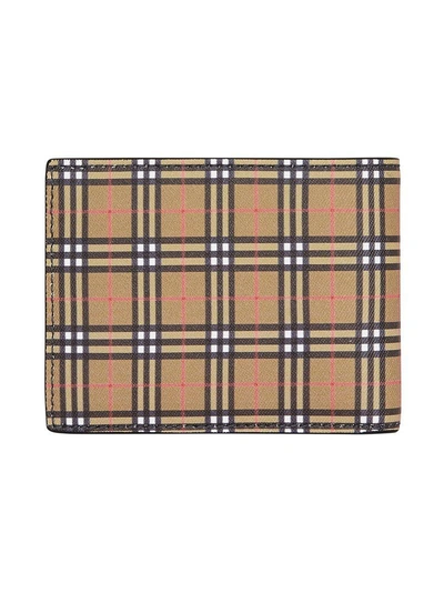 Shop Burberry Small Scale Check And Leather Bifold Wallet In Yellow