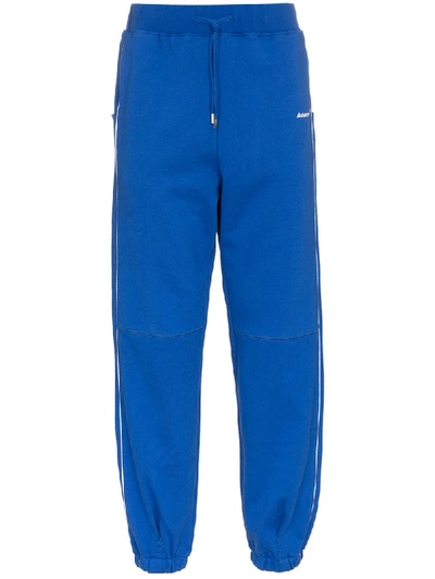 Shop Ader Error Stripe Detail Cotton Sweatpants - Blue