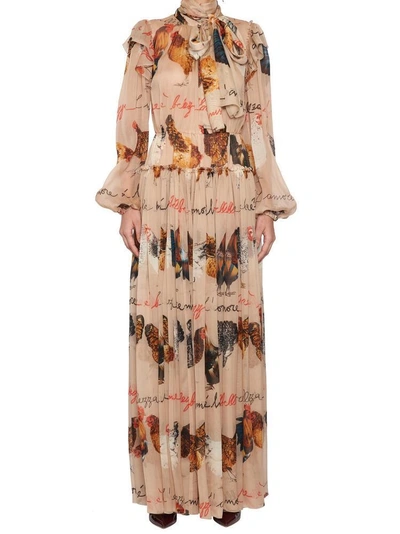 Shop Dolce & Gabbana Hen Print Maxi Dress In Multi