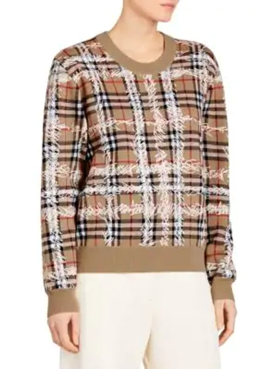Shop Burberry Kern Crewneck Sweater In Camel White