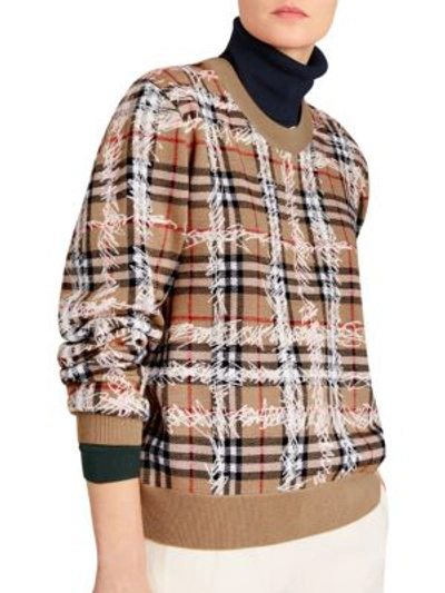 Shop Burberry Kern Crewneck Sweater In Camel White