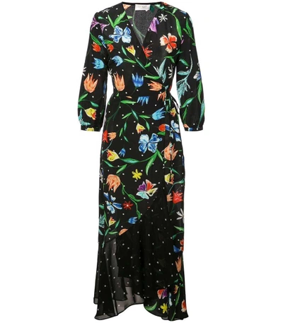 Shop Rixo London Floral Midi Wrap Dress In Black Multi