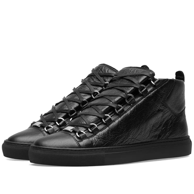 Shop Balenciaga Arena Leather High Sneaker In Black
