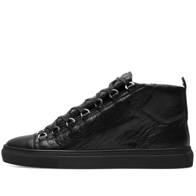 Shop Balenciaga Arena Leather High Sneaker In Black