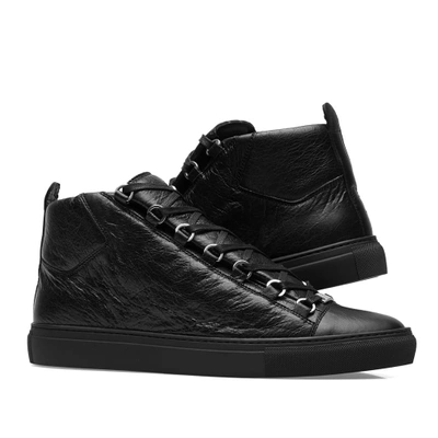 Shop Balenciaga Arena Leather High Sneaker In Black