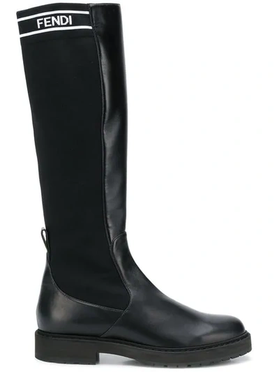 Shop Fendi Logo Knee-length Boots - Black