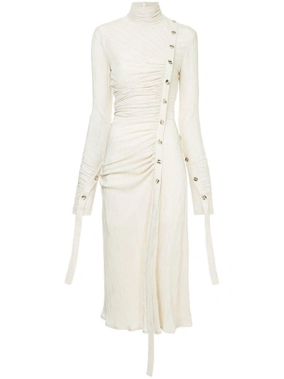 Shop Dalood Side Button Turtleneck Dress - White