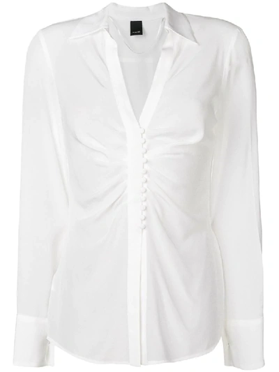 Shop Pinko Ruched Crepe De Chine Blouse In White