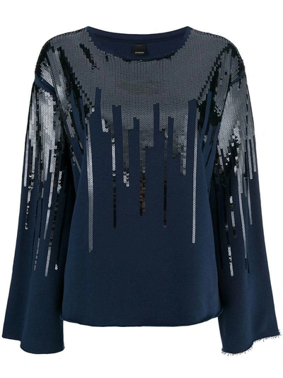 Shop Pinko Luca Sequin Embellished Sweatshirt In Blue