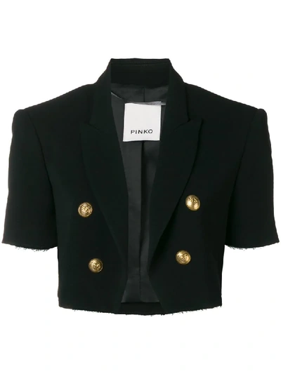 Shop Pinko Double Breasted Cropped Jacket In Black