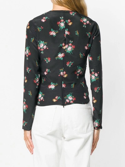 Shop Pinko Ruched Floral Blouse In Black