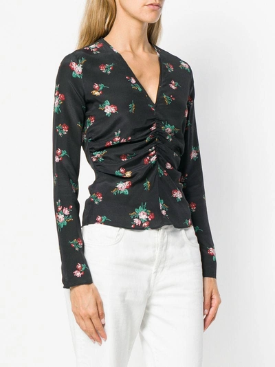 Shop Pinko Ruched Floral Blouse In Black